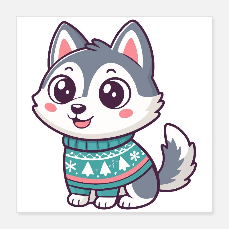 Husky hiver en pull festif Poster 40 x 40 cm