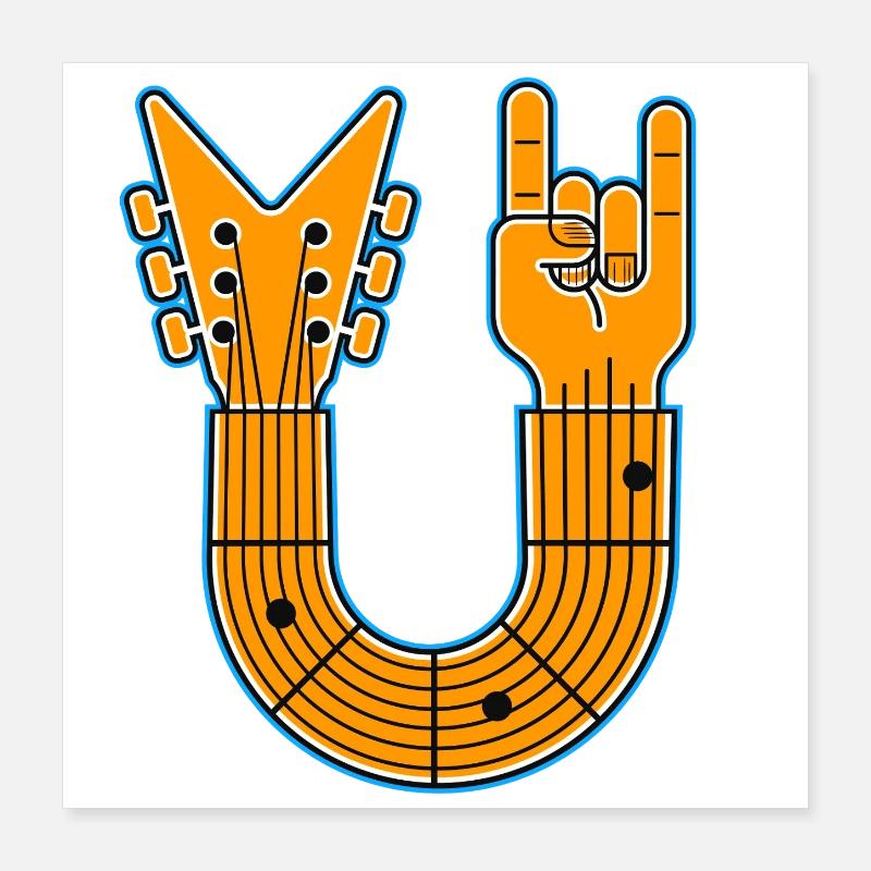 Guitare en U & Rock Hand Poster 40 x 40 cm