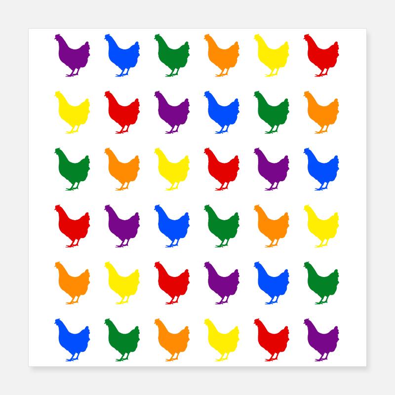 Regenbogen Hühner Poster 40x40 cm