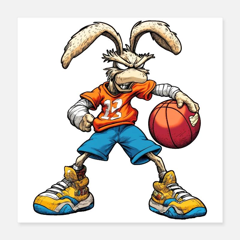 Bunny Basketball / Rabbit Baller Poster 16" x 16" (40x40 cm)