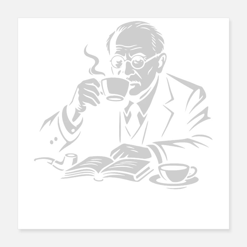 Carl Gustav Jung trinkt einen Kaffeeportarit Poster 40x40 cm