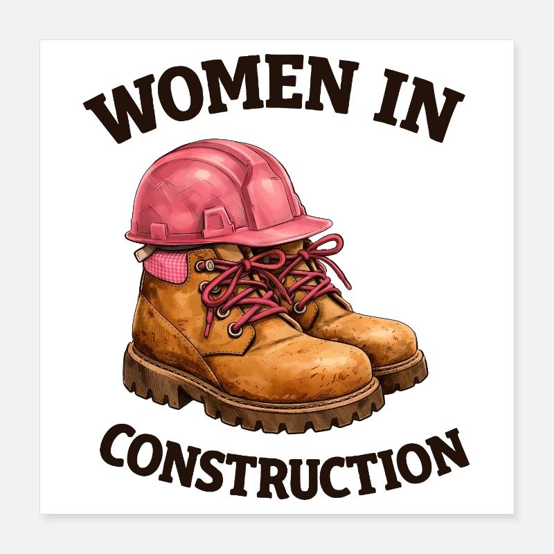 Bottes et casque de travail pour femmes dans la construction Poster 40 x 40 cm