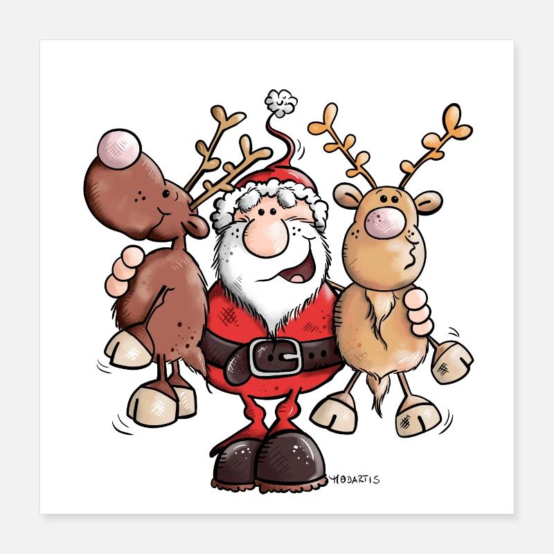 Père Noël câlins Rennes Poster 40 x 40 cm