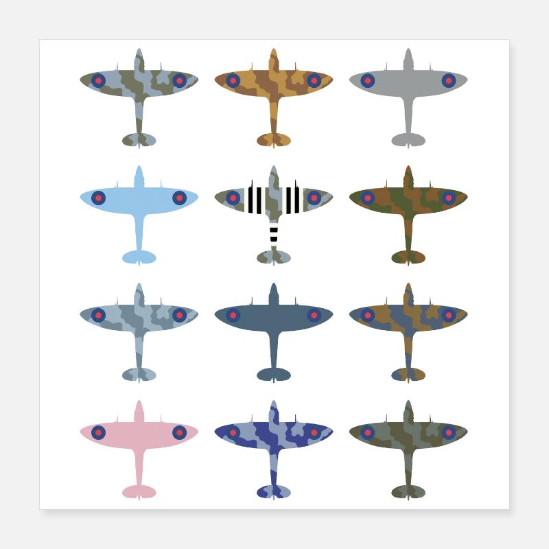 Spitfire Kampfflugzeug / Tarnmuster Poster 40x40 cm