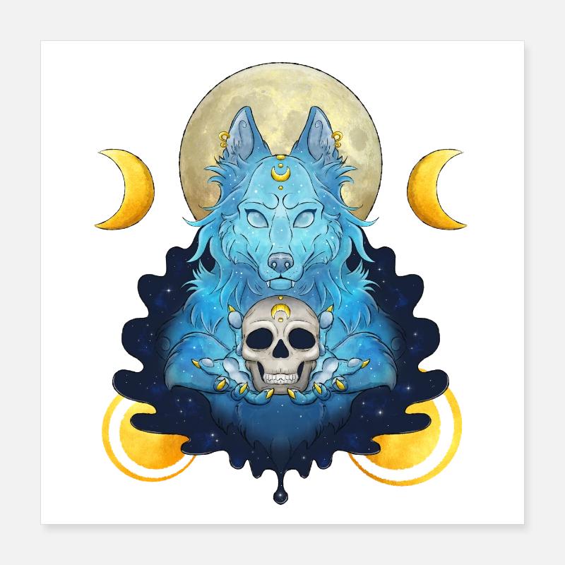 Blue Ink Spirits - Lunar Witch And Skull Wolf Poster 16" x 16" (40x40 cm)