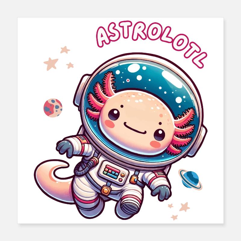 Astronaute axolotl dans l’espace - Kawaii Art Poster 40 x 40 cm