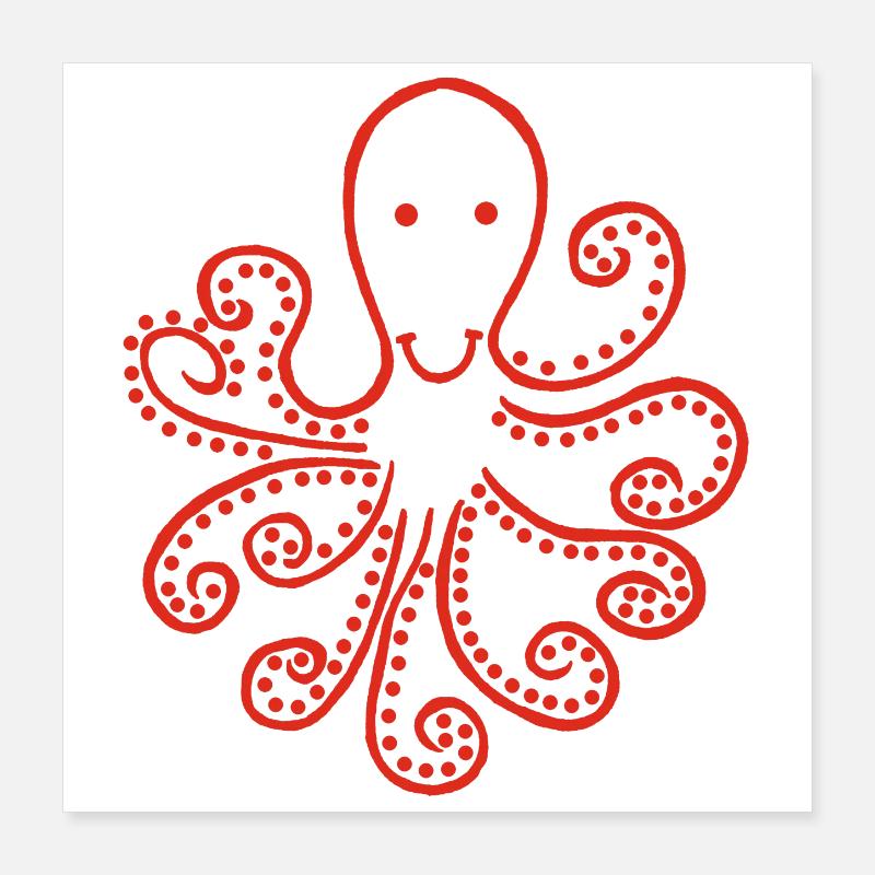 Pieuvre rouge étrange Poster 40 x 40 cm