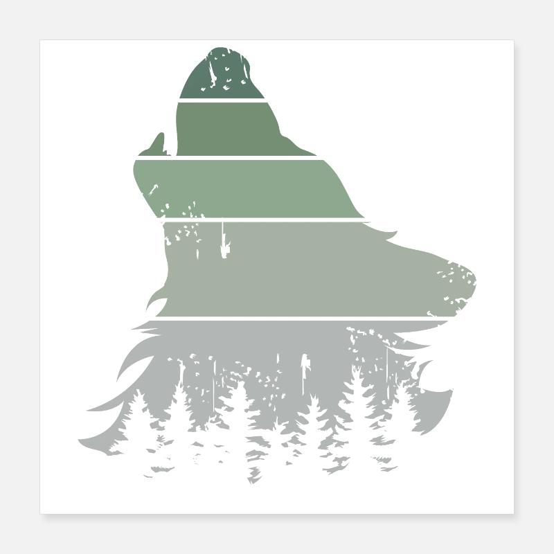Wolf forest retro tree vintage howling dog icon Poster 16" x 16" (40x40 cm)