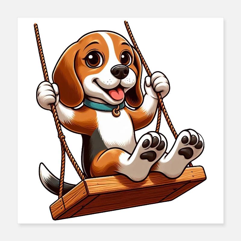 Beagle joyeux sur balançoire chien de terrain de jeu Poster 40 x 40 cm