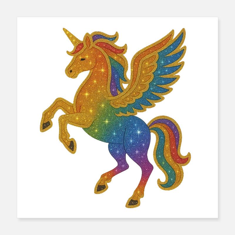 Glitzernde Regenbogen-Pegasus-Illustration Poster 40x40 cm