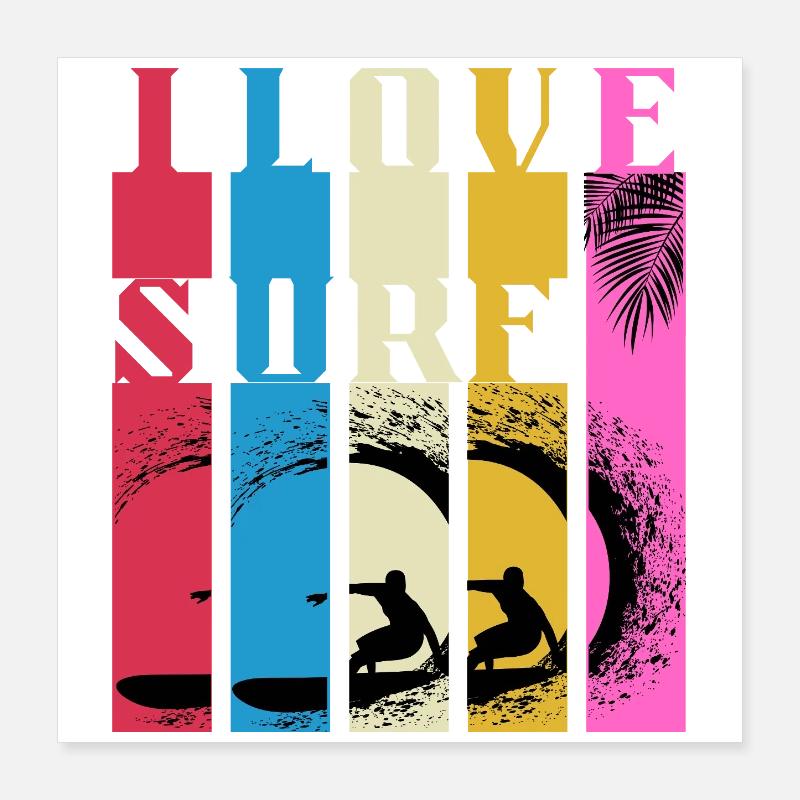 Vagues de Surf Multicolores Poster 40 x 40 cm