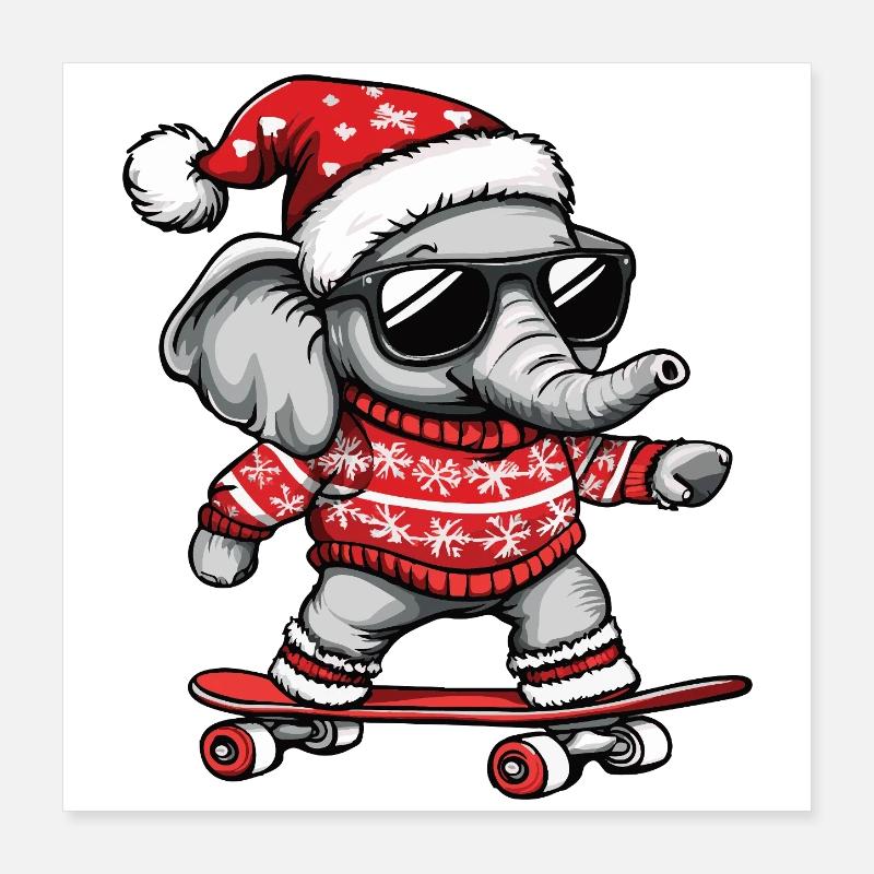Éléphant Moche Noël Poster 40 x 40 cm
