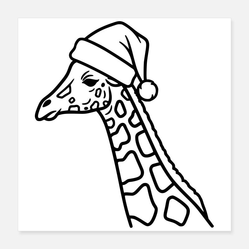 Illustration de dessin animé de girafe de Noël Poster 40 x 40 cm