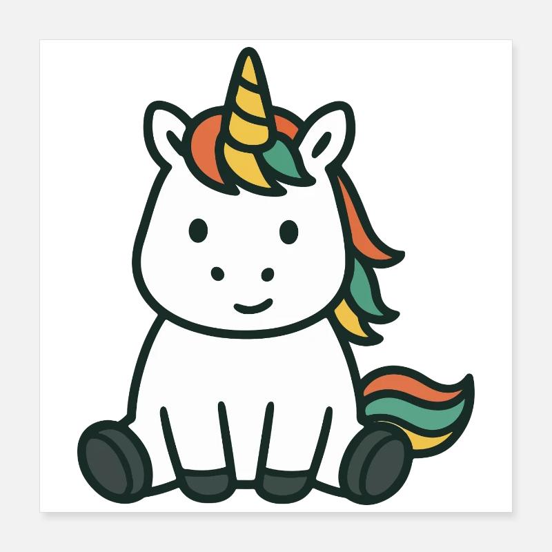 Bébé licorne assis mignon avec une crinière colorée Poster 40 x 40 cm