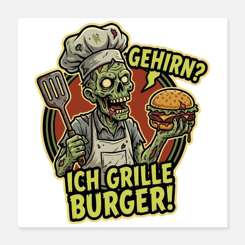 BrainChef Grille Burger Poster 16" x 16" (40x40 cm)