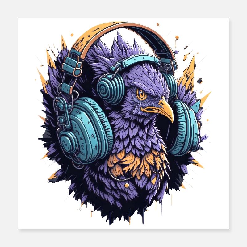 DJ avec un casque Poster 40 x 40 cm