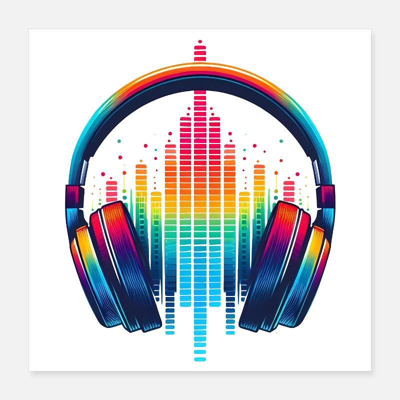 Lebendiger Klang Kopfhörer Regenbogen Poster 40x40 cm