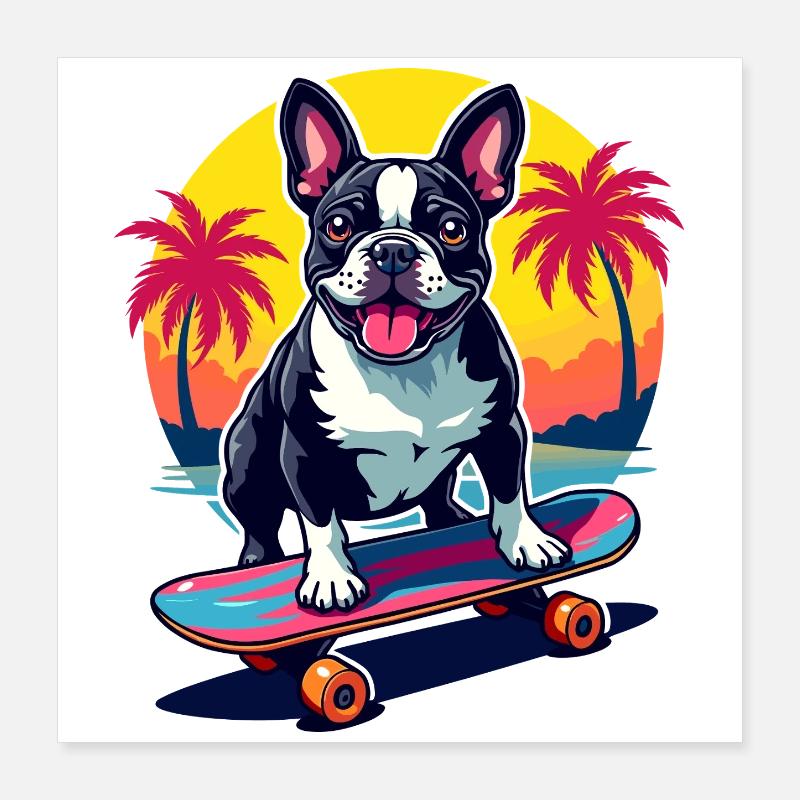 Bouledogue patineur Poster 40 x 40 cm