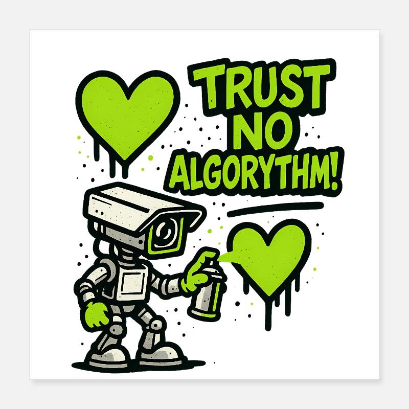 Robot avec cœur et message anti-algorithme Poster 40 x 40 cm