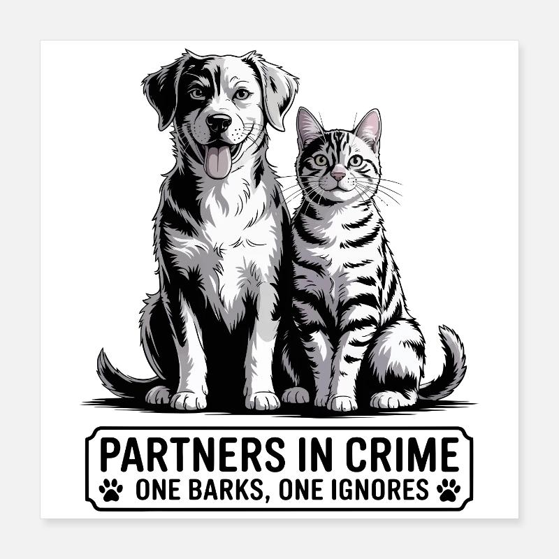 Duo chien et chat Poster 40 x 40 cm