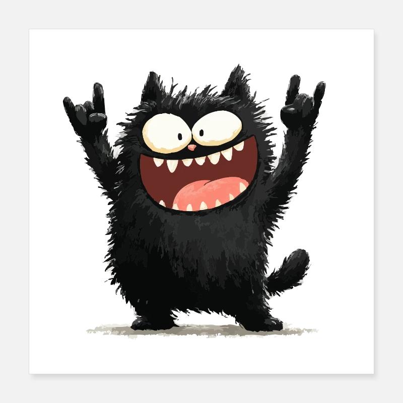 Verspielter schwarze Kater Rocker Poster 40x40 cm