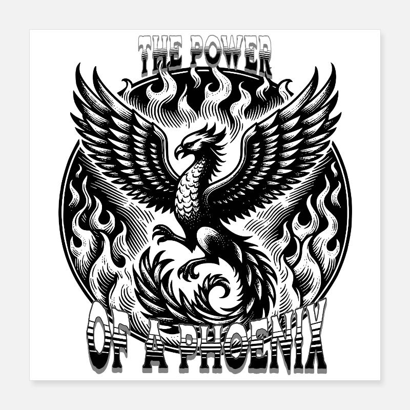 Feuriger Phönix mit Feuer  Poster 40x40 cm