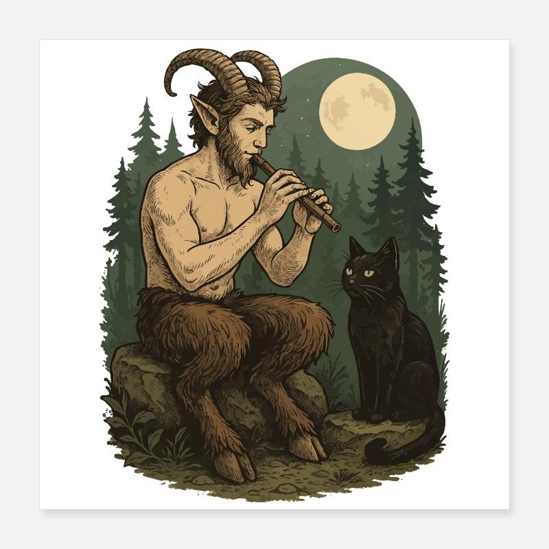Nuit Forêt Démon Flûte Faune Poster 40 x 40 cm