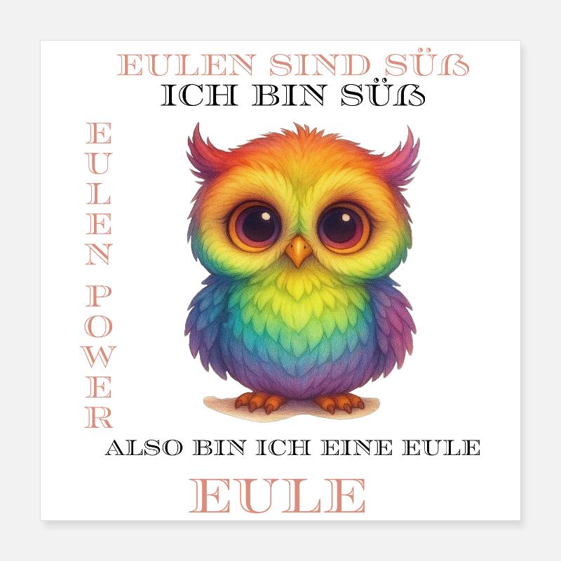 Regenbogen Eulen Power Poster 40x40 cm