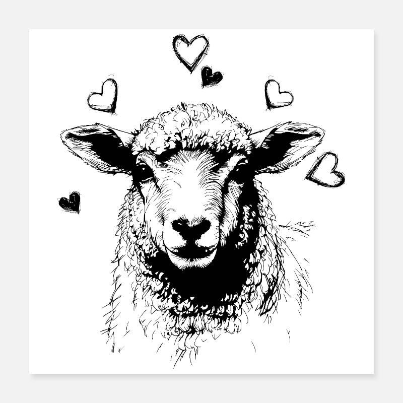 Schaf mit Herzchen Poster 40x40 cm