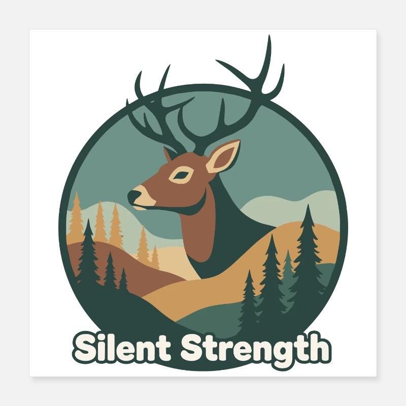 Cerfs de force silencieuse dans la forêt Poster 40 x 40 cm