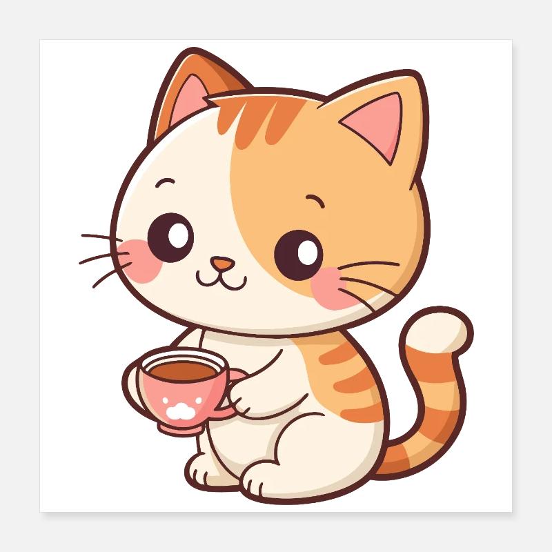 Adorable Coffee Latte Cat Poster 16" x 16" (40x40 cm)