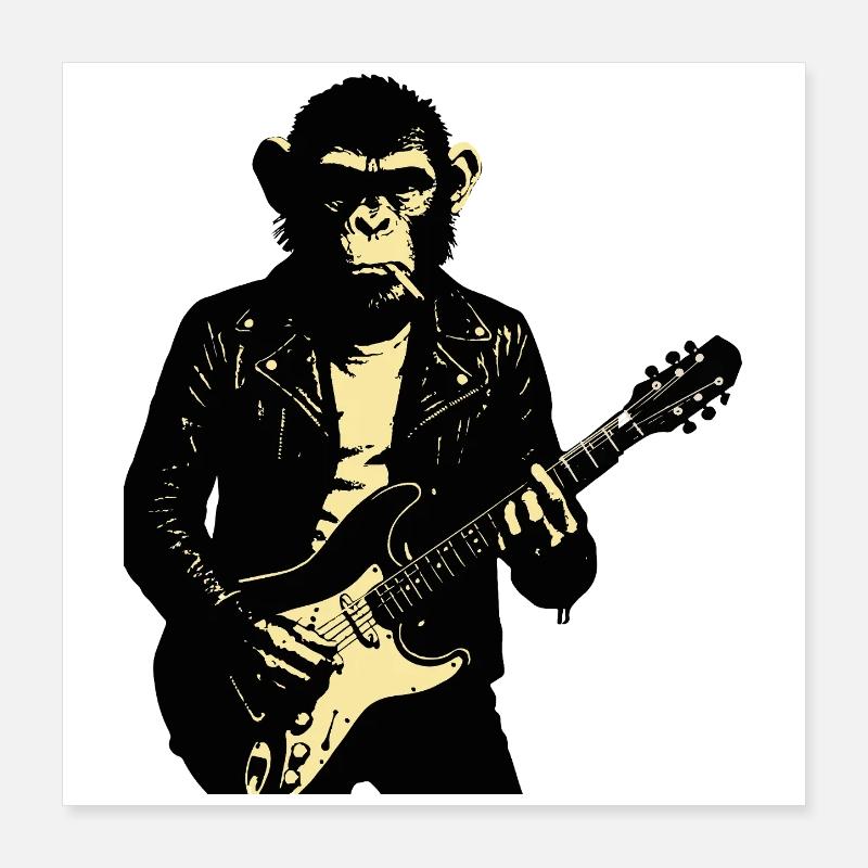 Rock Monkey Guitarist in Leather Poster 16" x 16" (40x40 cm)