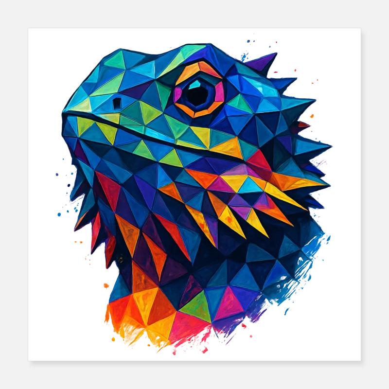 Bartagame Geometrischer Stil Low Poly Blau Poster 40x40 cm