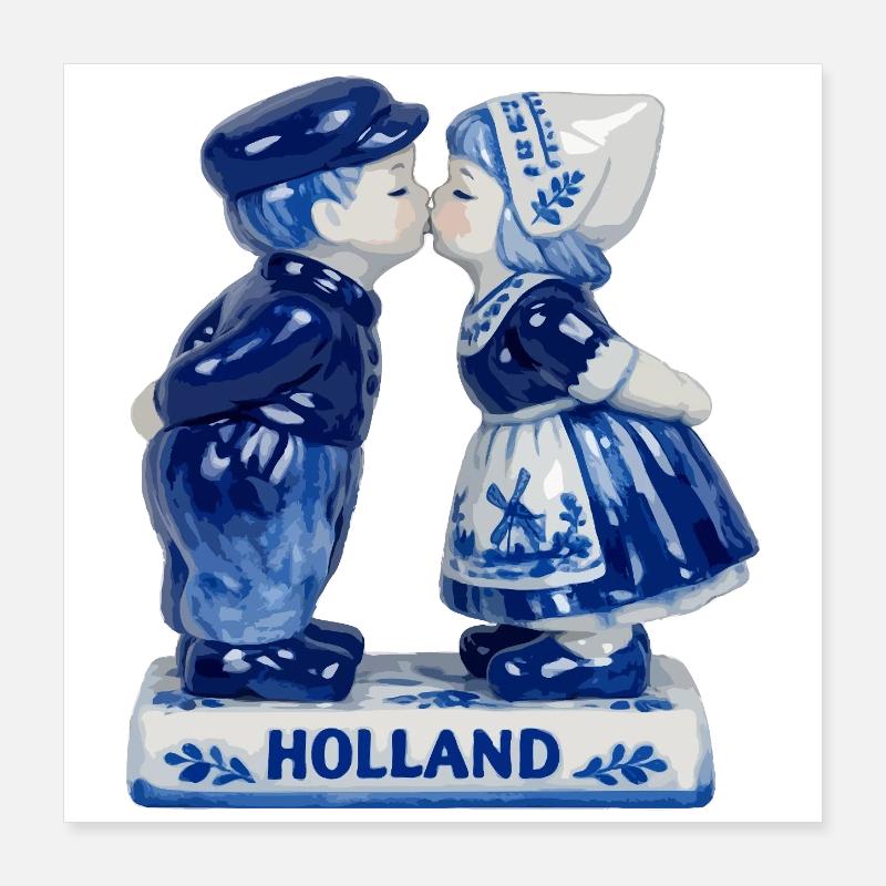 Delft Blue Küsspaar Poster 40x40 cm