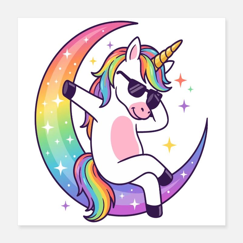 Regenbogen-Einhorn-Mond-Rille Poster 40x40 cm