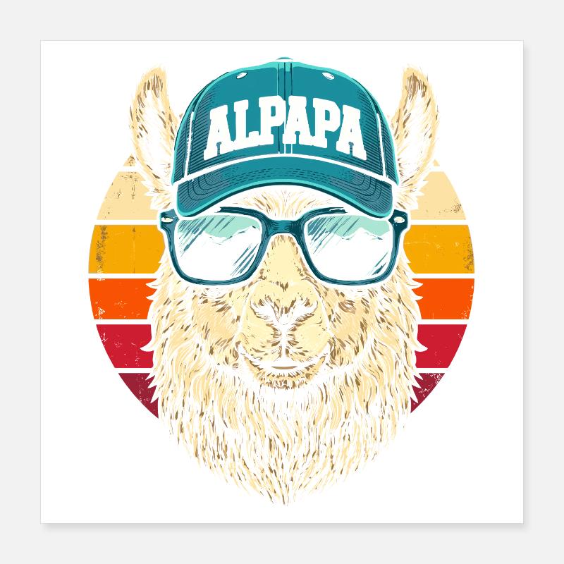 Alpaka Retro Sonnenbrillen Cap Poster 40x40 cm