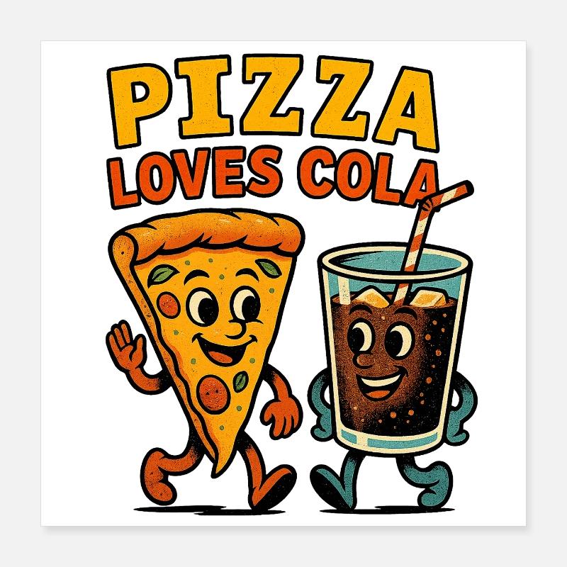 Pizza et Cola Happy Duo Design Poster 40 x 40 cm