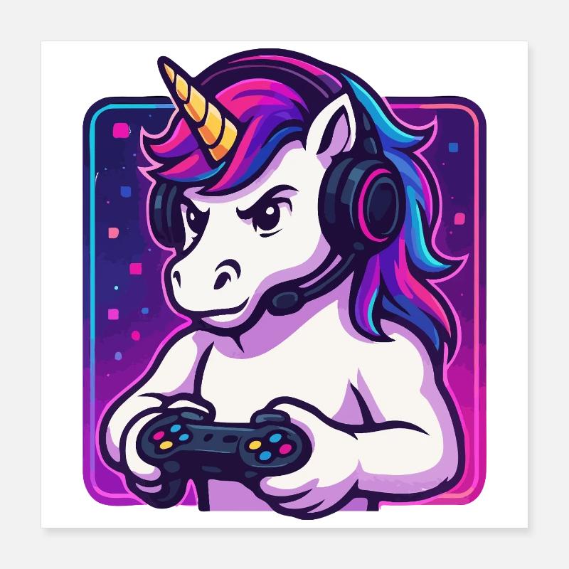 Neon Einhorn Gamer Poster 40x40 cm