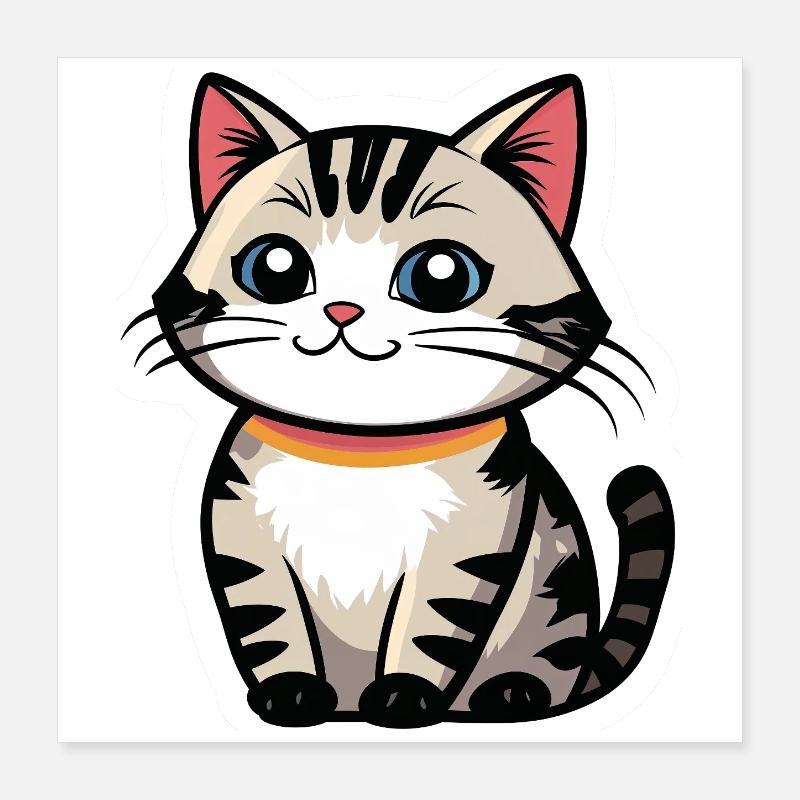 Logo du chat kawaï avec collier Poster 40 x 40 cm
