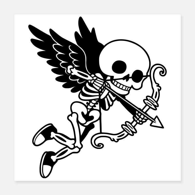Skeleton Cupid with Wings Black Poster 16" x 16" (40x40 cm)
