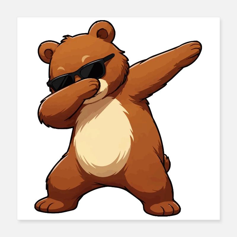 Dab Bear with Sunglasses Poster 16" x 16" (40x40 cm)