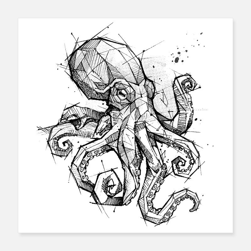 Octopus Geometric - Modern Sketch Design Poster 16" x 16" (40x40 cm)