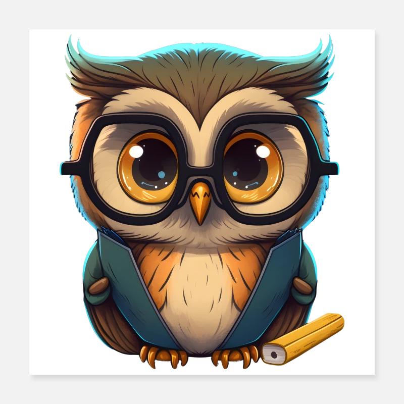 Schlaue Eule mit Brille Poster 40x40 cm