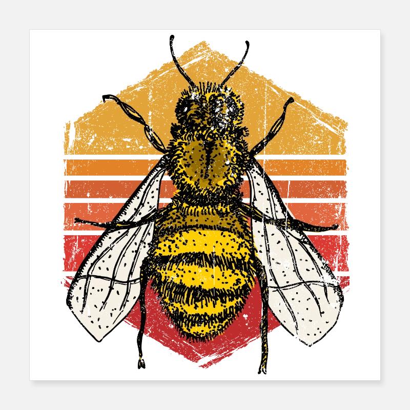 Sunset Bee Retro-Illustration Poster 40x40 cm