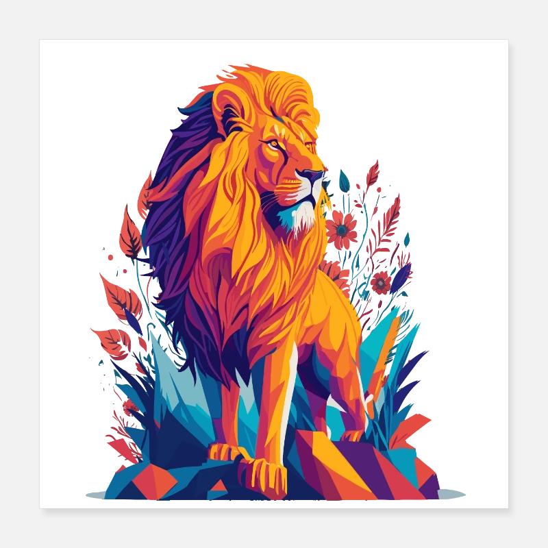 Polygone du Lion - Illustration animale colorée Poster 40 x 40 cm
