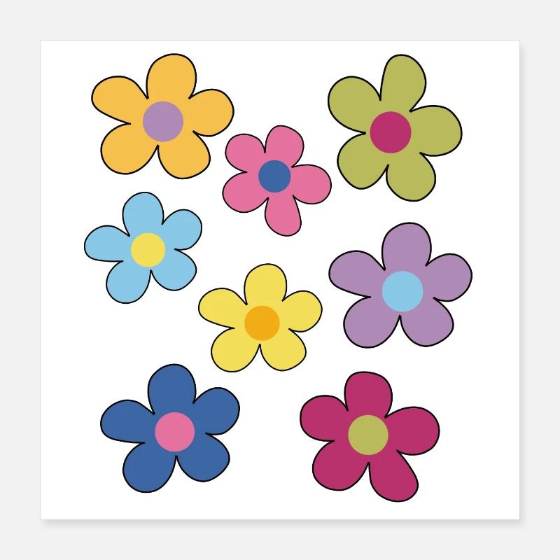 Fröhliche bunte Blumen Poster 40x40 cm