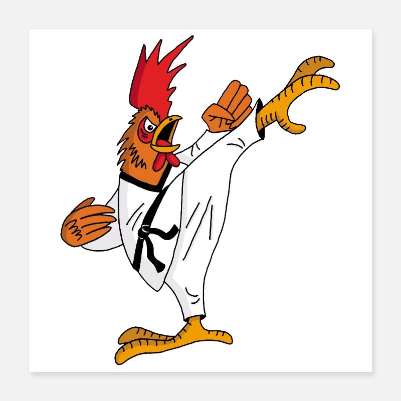 Hahn und Karate Poster 40x40 cm