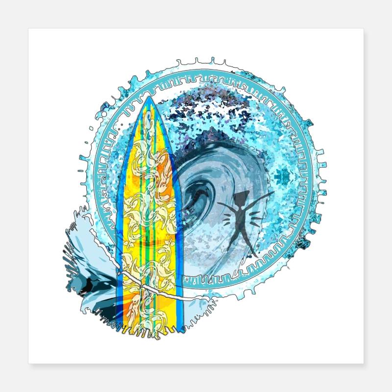 Vagues de surf Abstrait Impression d’art Poster 40 x 40 cm