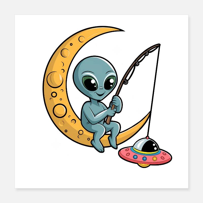 Drôle d’extraterrestre sur la lune avec ange Poster 40 x 40 cm