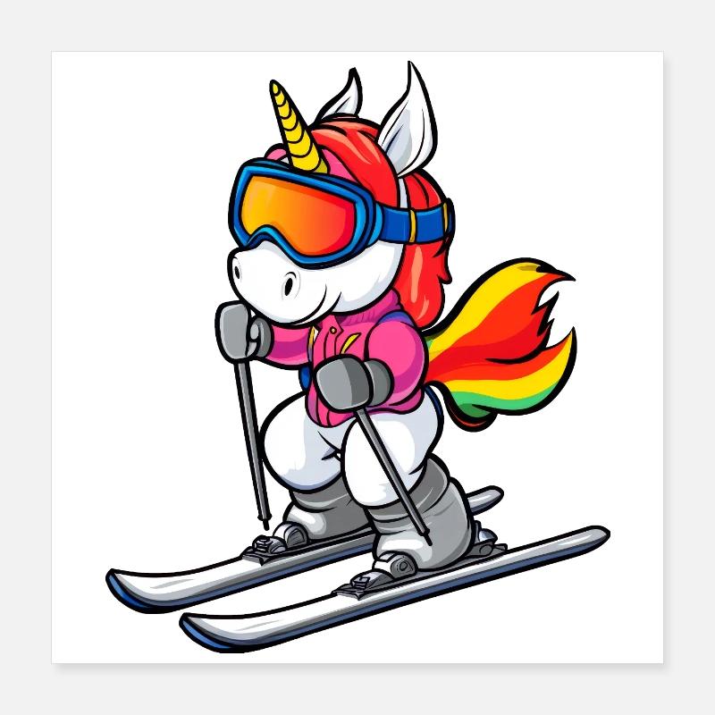 Ski Einhorn Poster 40x40 cm
